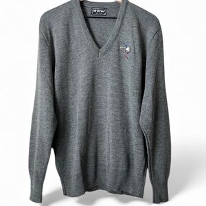 Vintage McBriar Golf Sweater V-Neck Pullover Gray Embroidered Unisex  L